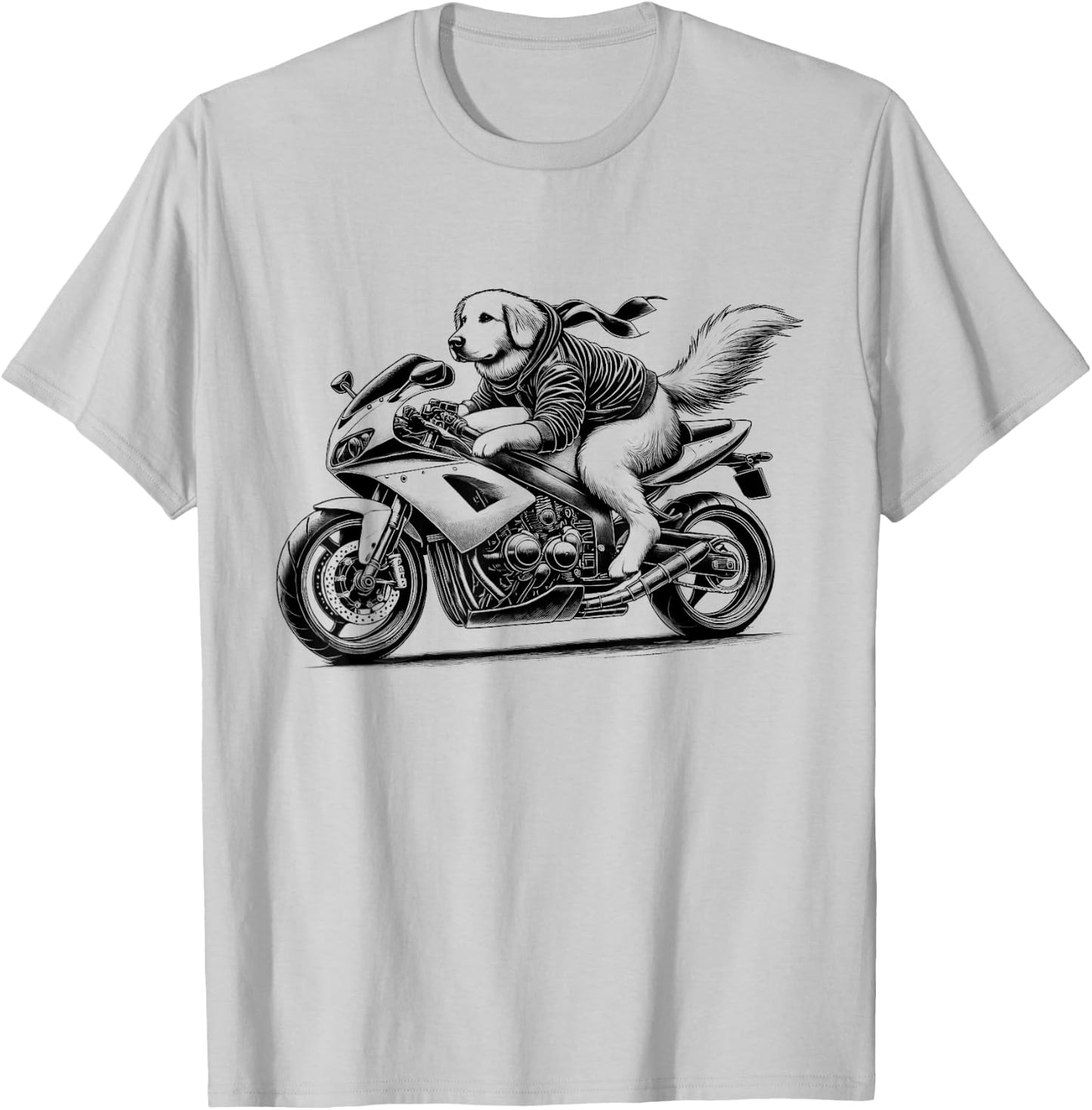 Cool Golden Retriever Riding a Motorcycle Biker Dog Lover T-Shirt - T-Shirt | Ash