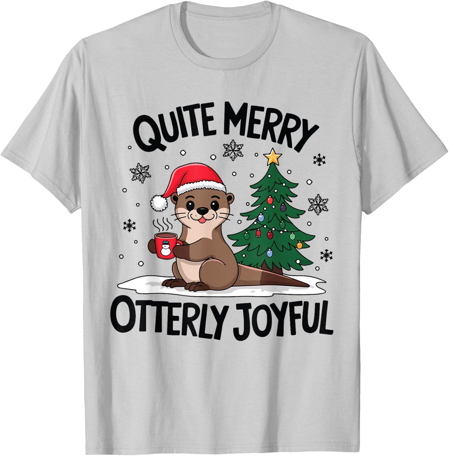 Quite Merry Otterly Joyful Christmas Tree Hot Coffee Lover T-Shirt - T-Shirt | Ash