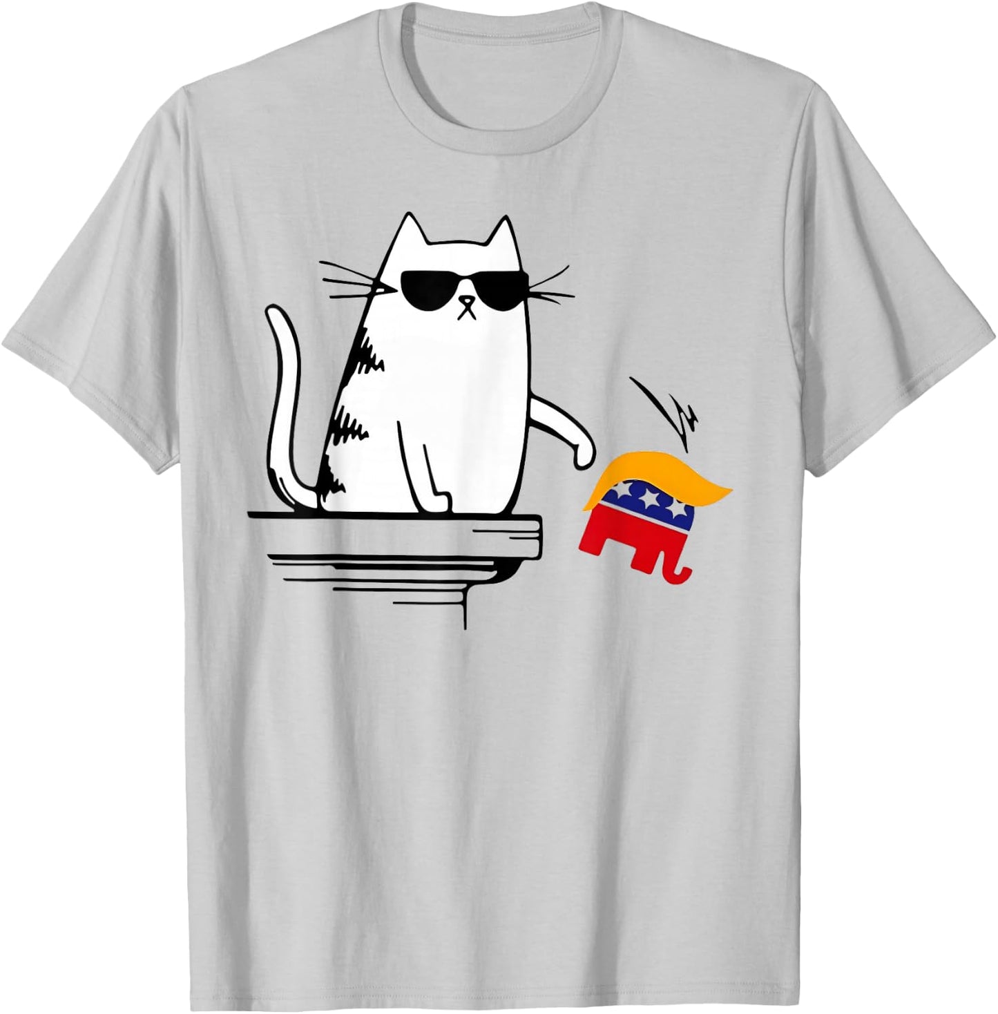 Cool Cat Harris Walz Knock Over Trump Elephant Hair Yard T-Shirt - T-Shirt | Ash