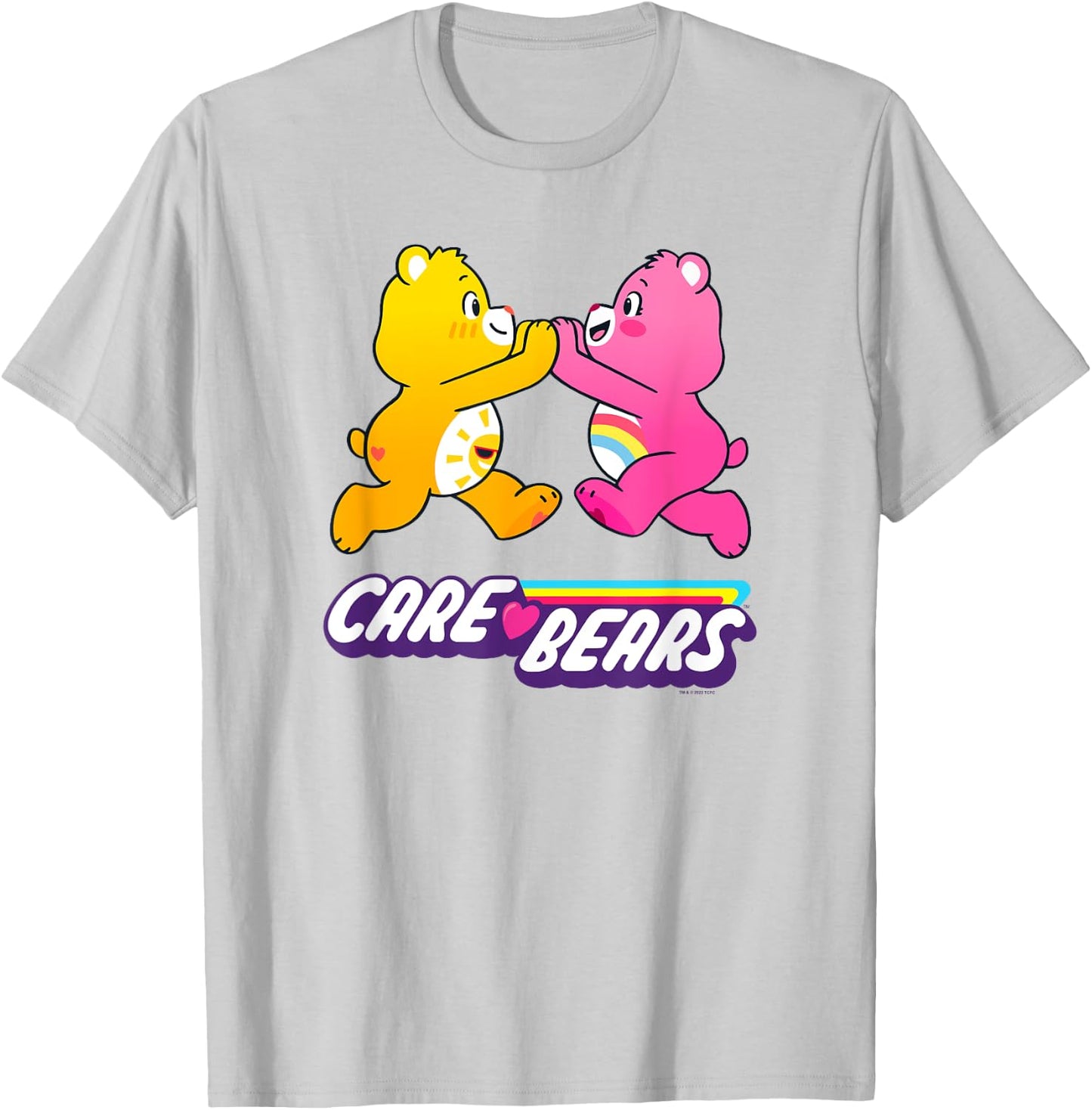 Care Bears Funshine & Cheer Bear Retro Rainbow Hugs Logo , grey, S T-Shirt - T-Shirt | Ash