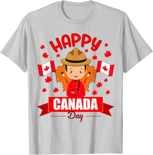 Happy Canada day Flag boys girls kids Toddler Canadian Pride T-Shirt - T-Shirt | Ash