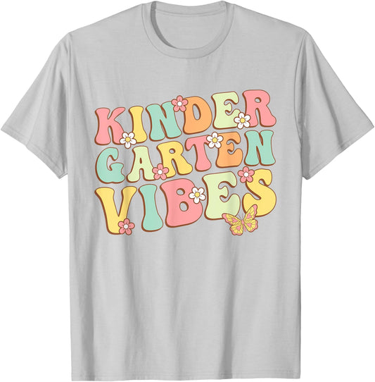 Kindergarten Vibes Hello Kindergarten Teacher Kids Retro T-Shirt - T-Shirt | Ash