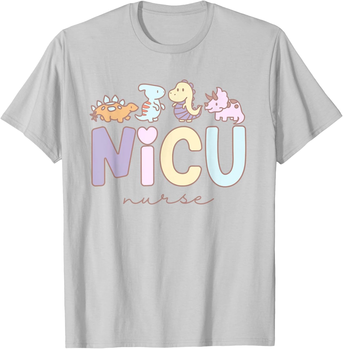 Retro NICU Nurse Dinosaur Neonatal Intensive Care Unit T-Shirt - T-Shirt | Ash