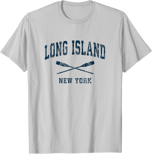 Long Island New York Vintage Nautical Paddles Sports Oars T-Shirt - T-Shirt | Ash