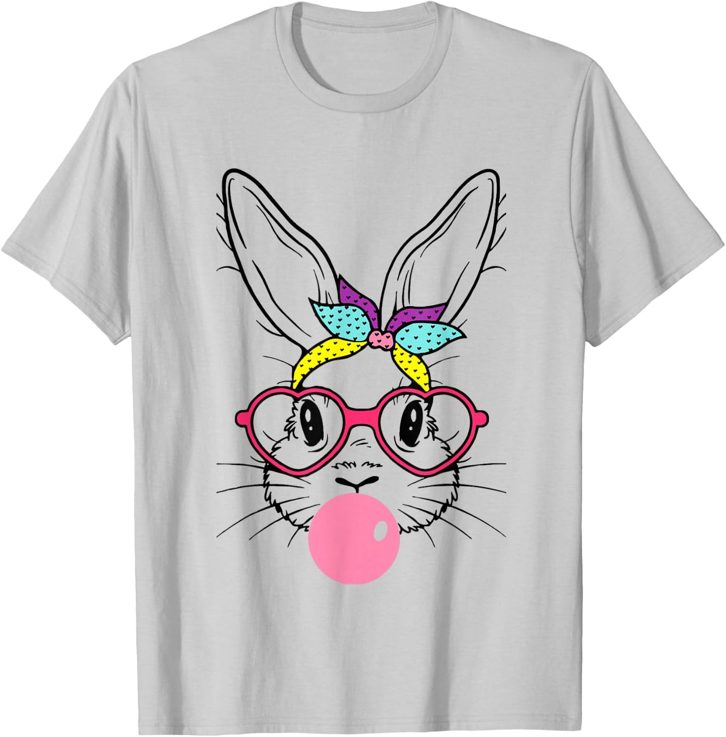 Bunny Face Bubblegum Blowing Glasses Headband Happy Easter T-Shirt - T-Shirt | Ash