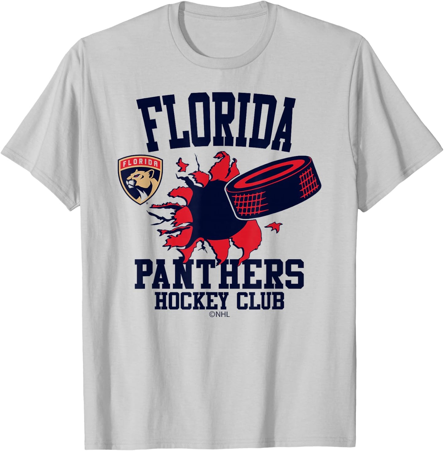 Florida Panthers Hockey Puck Burst White Officially Licensed T-Shirt - T-Shirt | Ash