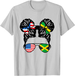 Half American Half Jamaican Girl USA Jamaica Flag Patriot T-Shirt - T-Shirt | Ash