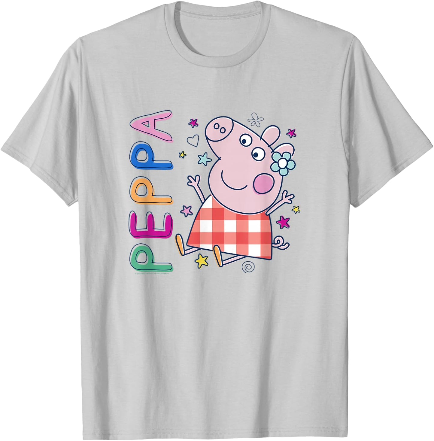 Peppa Pig Colourful Text Plaid Dress Cute Drawing T-Shirt - T-Shirt | Ash