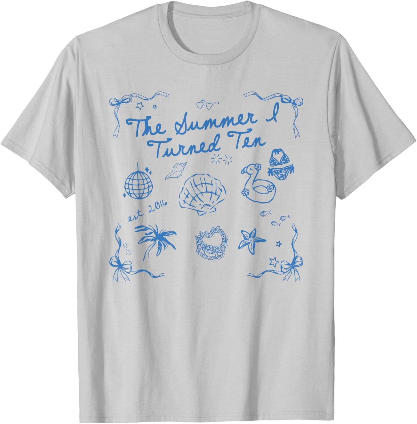 Summer I Turned Ten Year Old Est 2016 10th Birthday T-Shirt - T-Shirt | Ash
