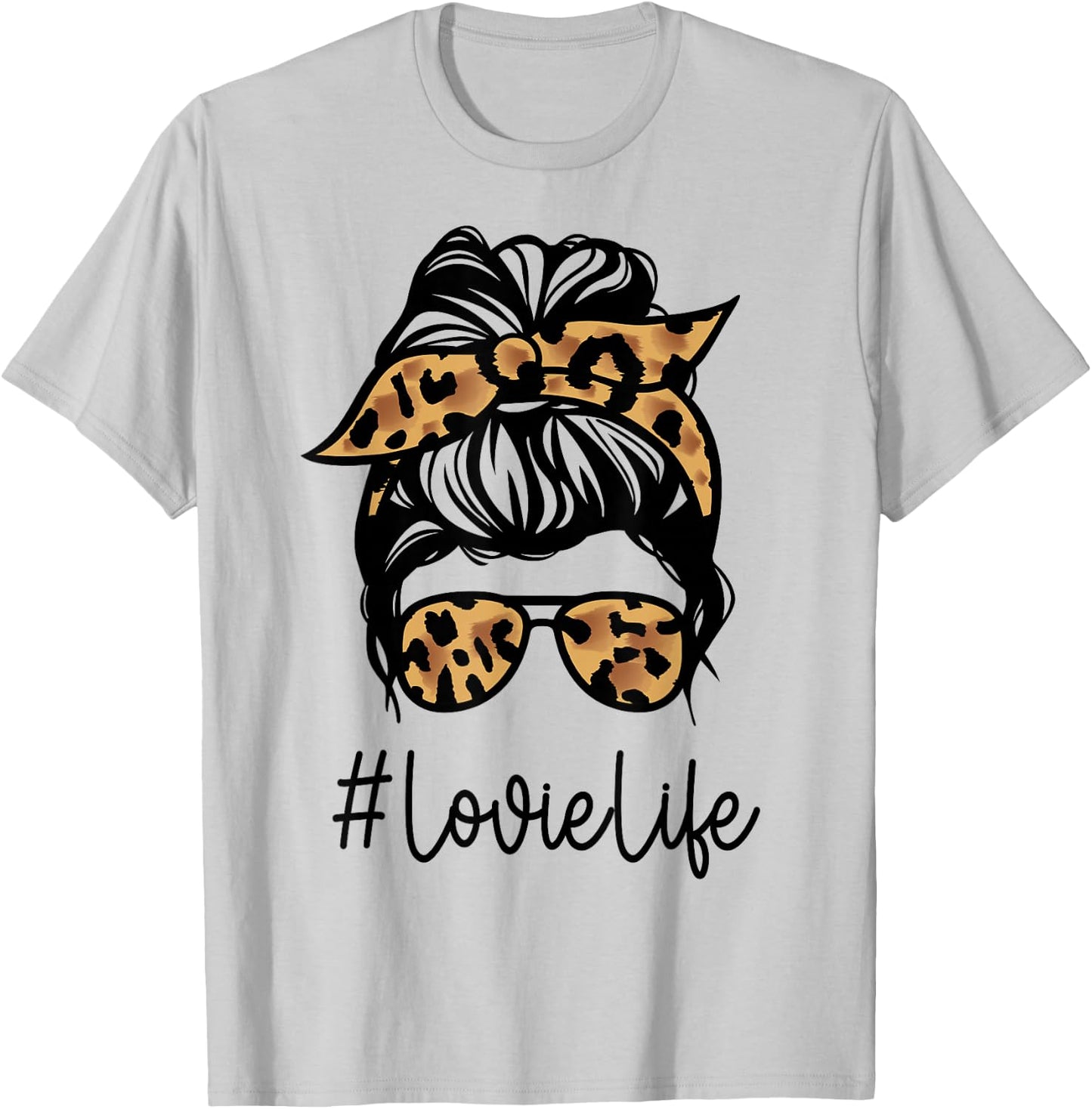 LOVIE Leopard Messy Bun Mother's Day for Grandmothers T-Shirt - T-Shirt | Ash