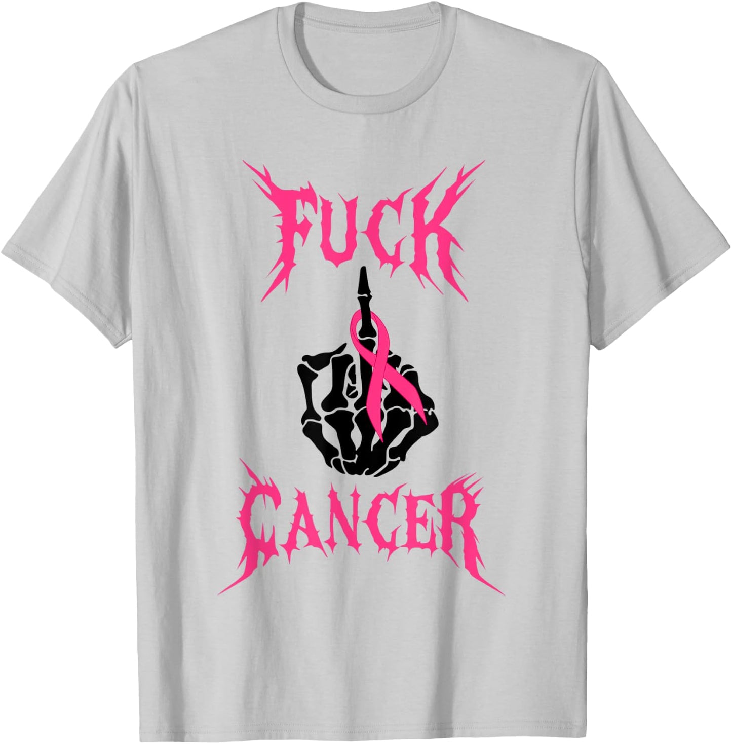 Fuck Cancer Rock Tattoos Warrior Pink Ribbon Breast Cancer T-Shirt - T-Shirt | Ash