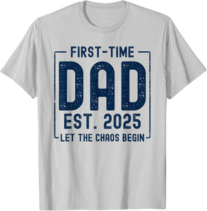 First Time Dad Est 2025 New Baby Fathers Day Funny New Dad T-Shirt - T-Shirt | Ash