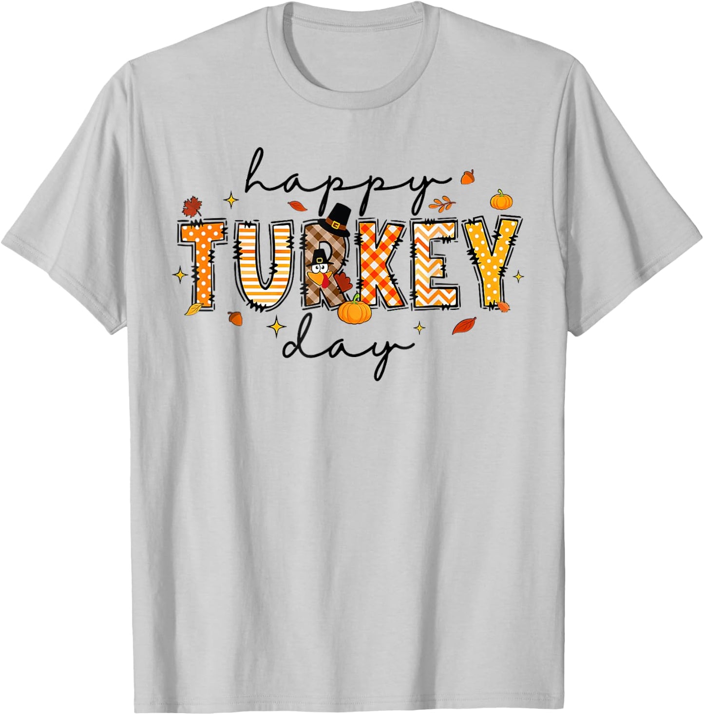 Happy Turkey Day Cute Turkey Thanksgiving Women Kids T-Shirt - T-Shirt | Ash