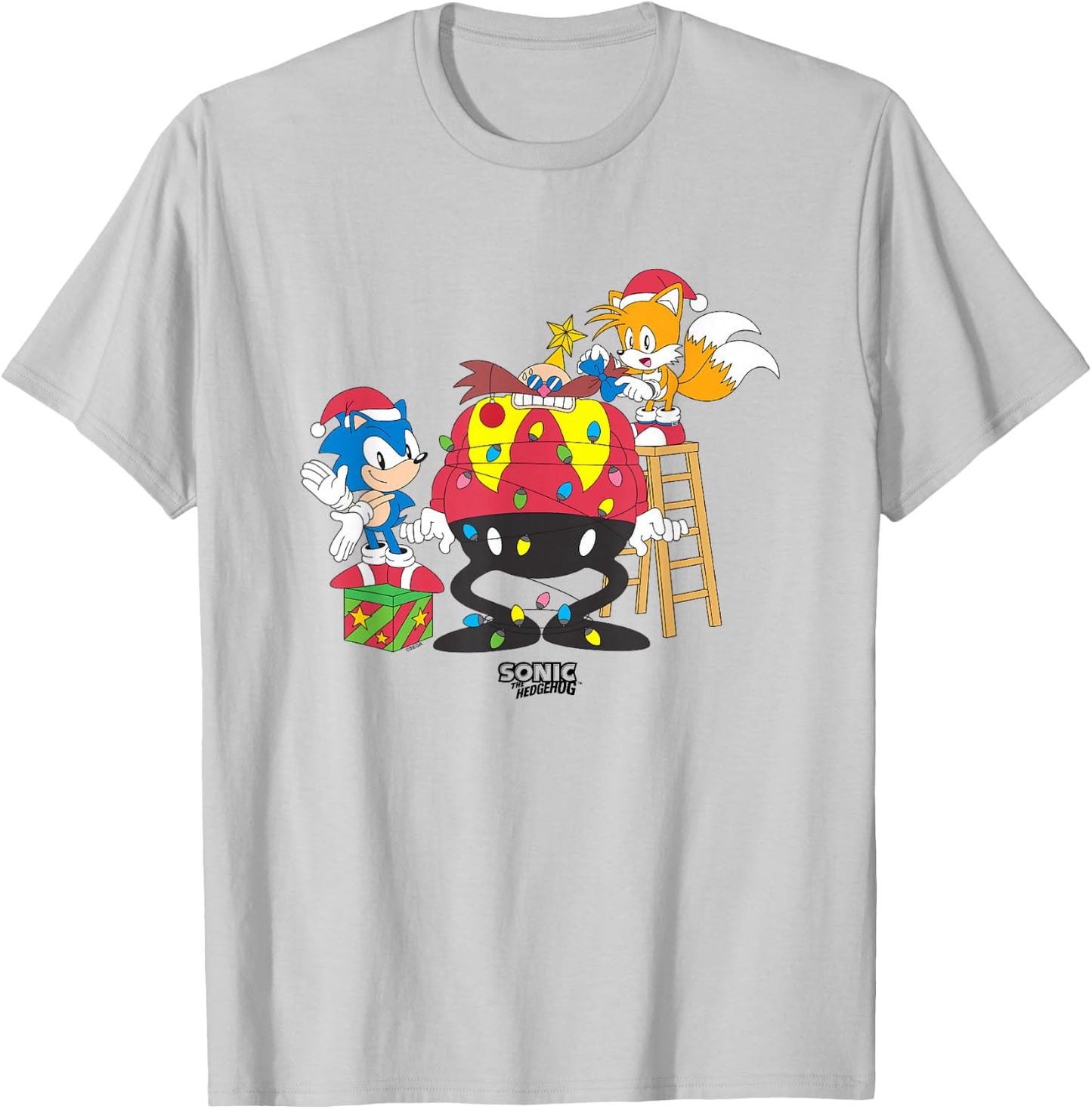 Sonic The Hedgehog Christmas Sonic & Tails Wrapping Robotnik T-Shirt - T-Shirt | Ash