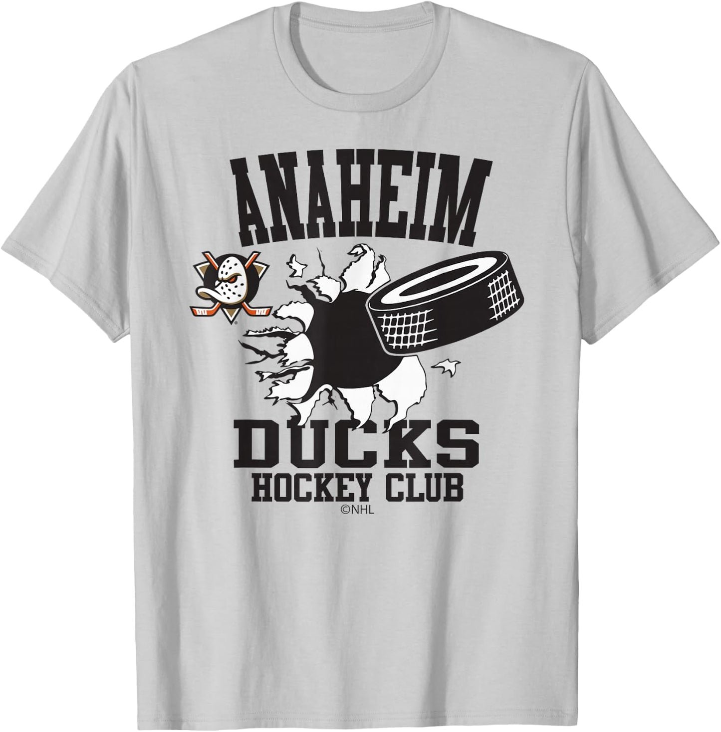 Anaheim Ducks Hockey Puck Burst Orange Officially Licensed T-Shirt - T-Shirt | Ash