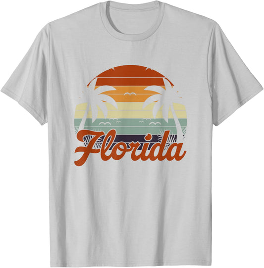FL Beach Tropical Summer Vibes Palm Trees Retro Florida T-Shirt - T-Shirt | Ash