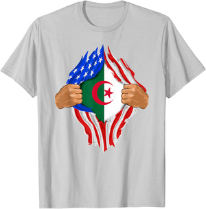 Algerian Blood Inside Me | Algeria Flag Gift T-Shirt - T-Shirt | Ash