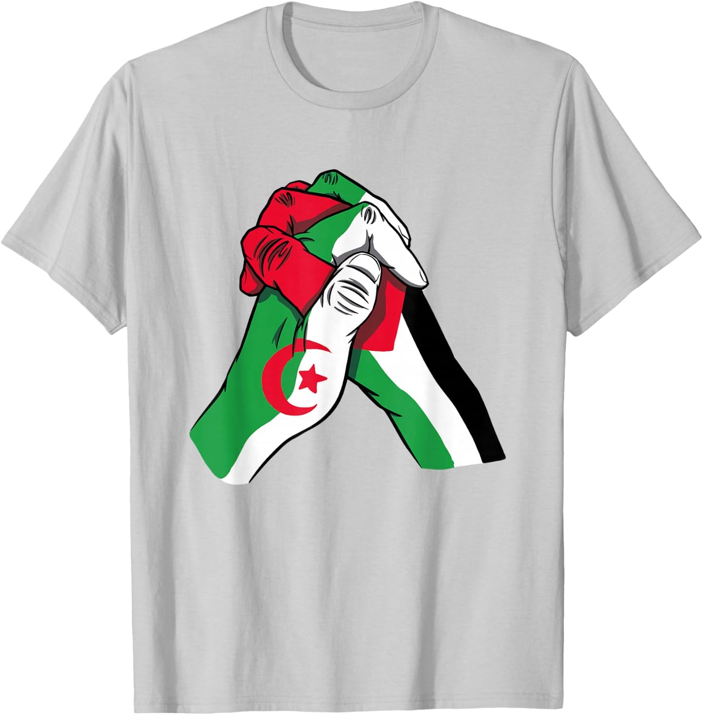 Algeria and Palestine Hands in unity Solidarity Friendship T-Shirt - T-Shirt | Ash