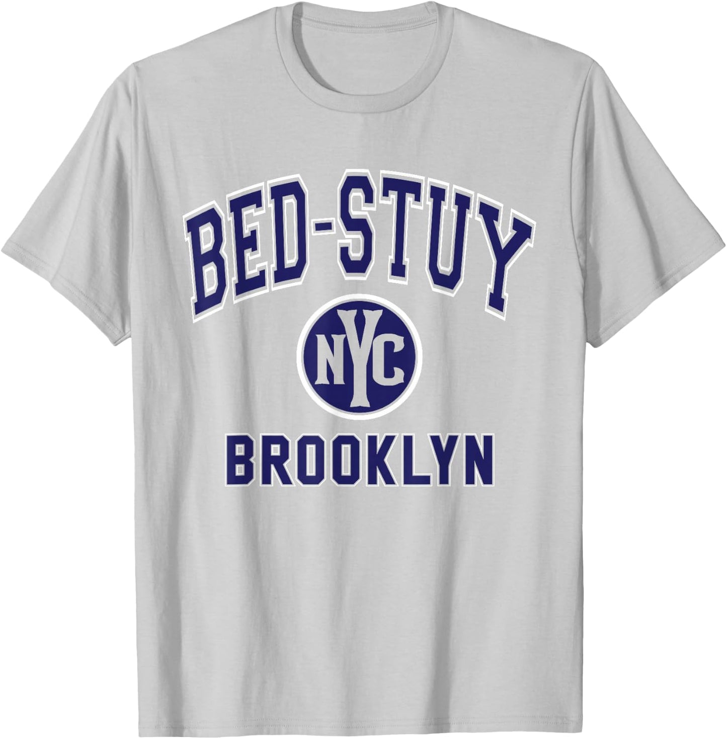 Bed-Stuy Brooklyn Text NYC Circle Dark Blue Print T-Shirt - T-Shirt | Ash