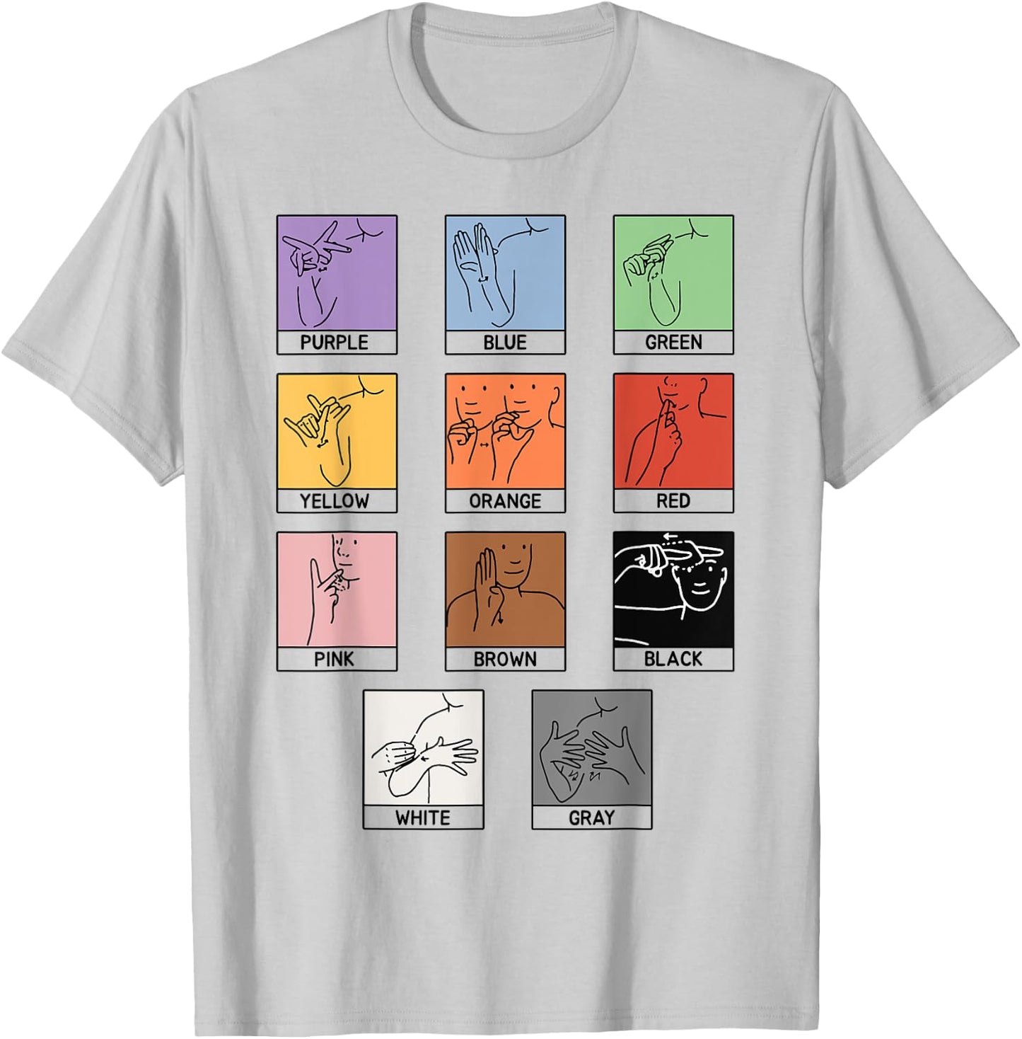 Colors ASL Sign Language Deaf Sign Language Simple Asl T-Shirt - T-Shirt | Ash