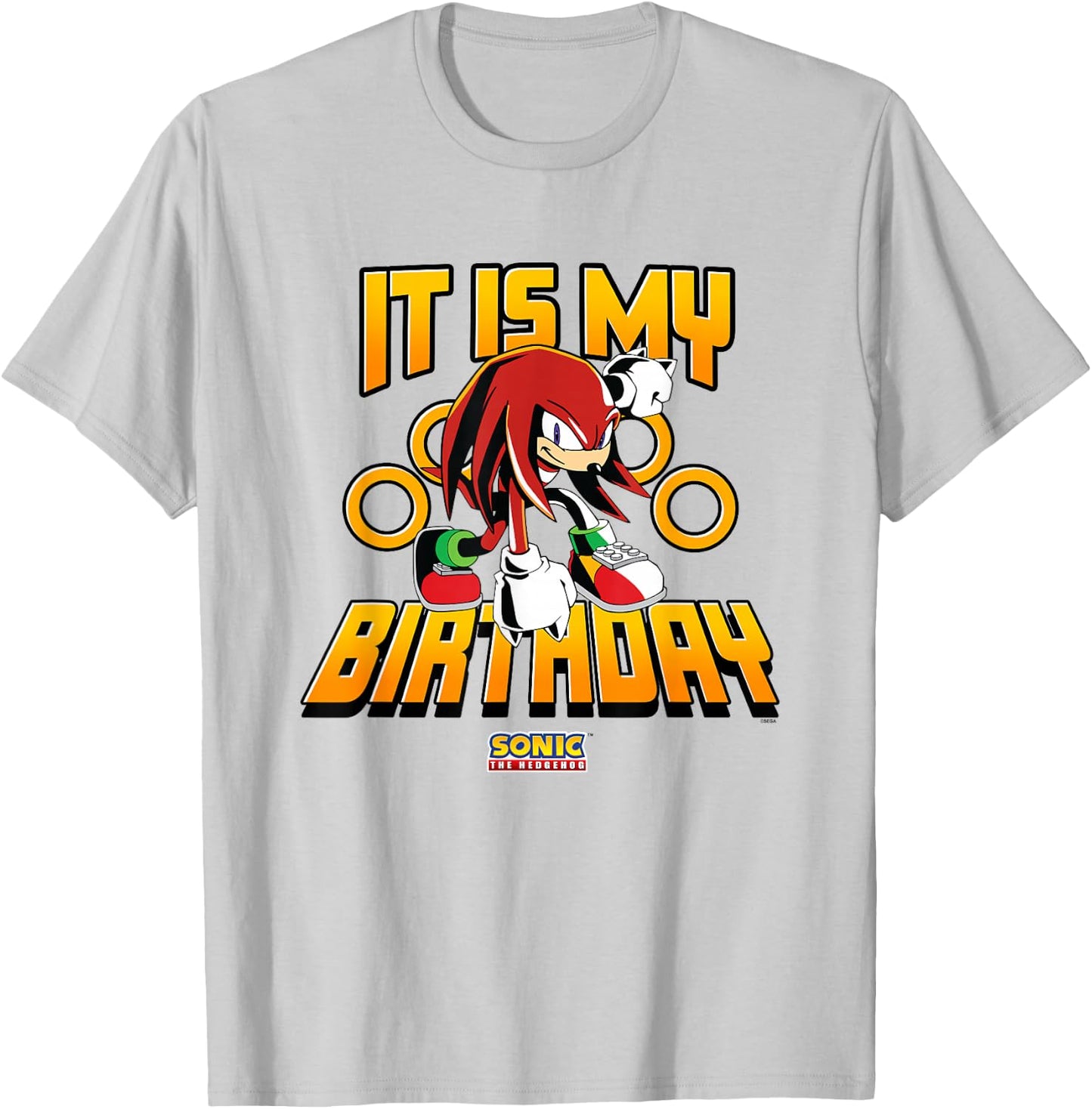 Sonic The Hedgehog Birthday It Is My Birthday Knuckles Logo T-Shirt - T-Shirt | Ash