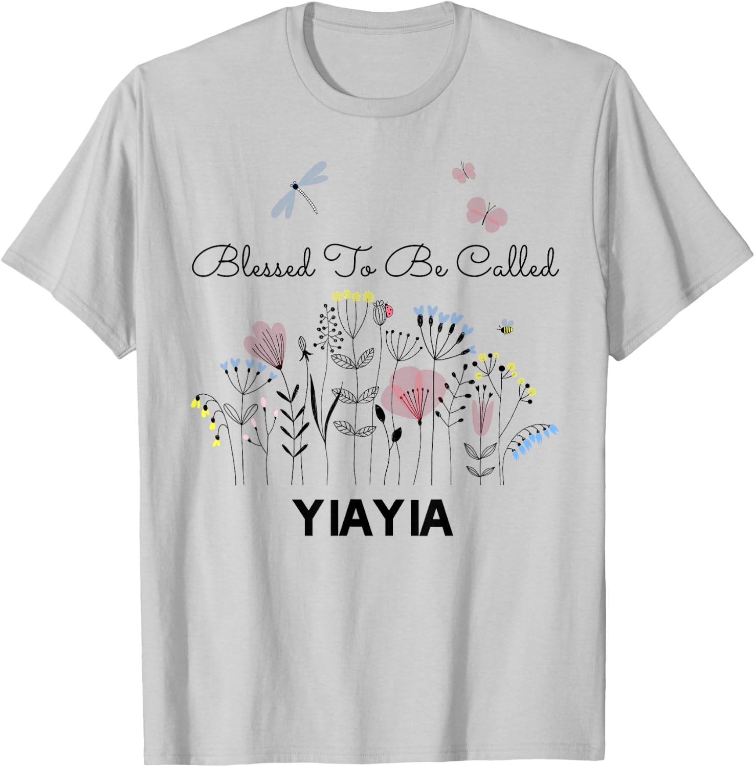 Blessed To Be Called YiaYia Floral Grandma Mom Gift T-Shirt - T-Shirt | Ash