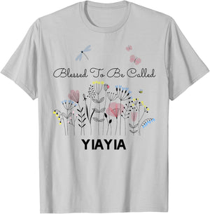 Blessed To Be Called YiaYia Floral Grandma Mom Gift T-Shirt - T-Shirt | Ash