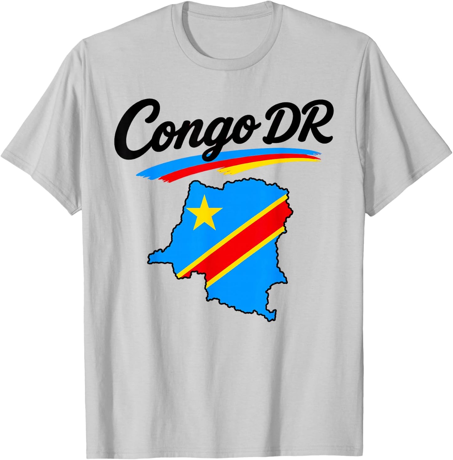 Congo DR Flag Map Script Athletic Men Women Youths T-Shirt - T-Shirt | Ash