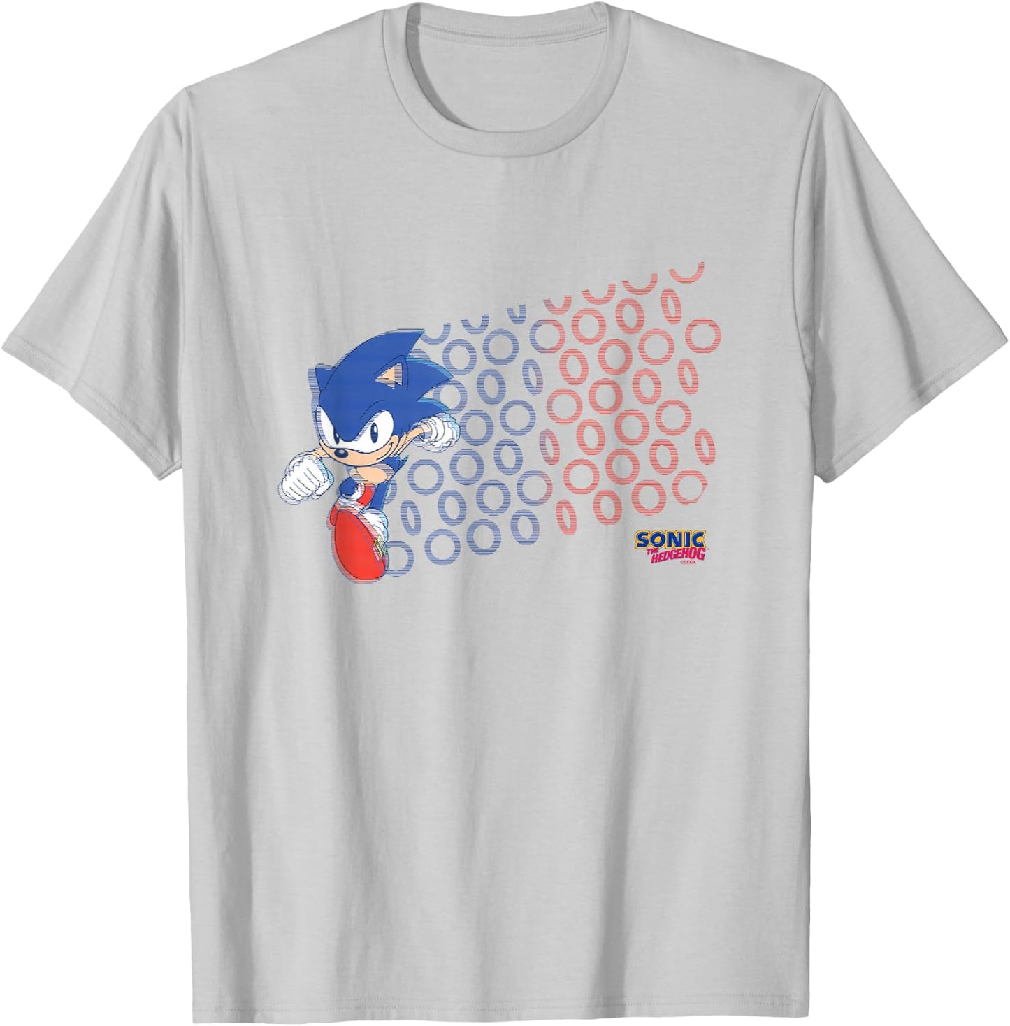 Sonic The Hedgehog Americana Red & Blue Rings Vintage T-Shirt - T-Shirt | Ash