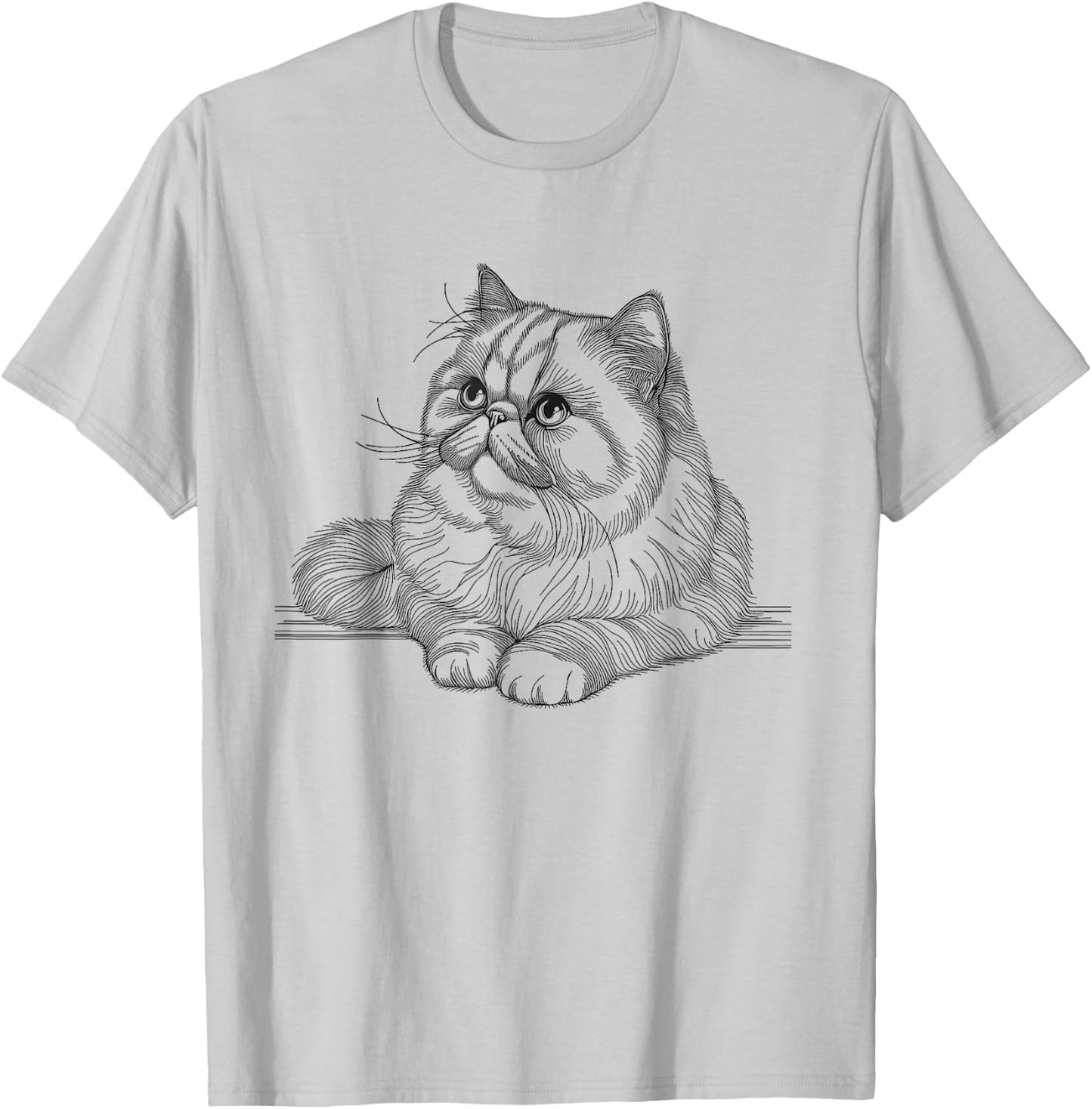 Exotic Shorthair Cat Line Art Design Women Girls Kids T-Shirt - T-Shirt | Ash