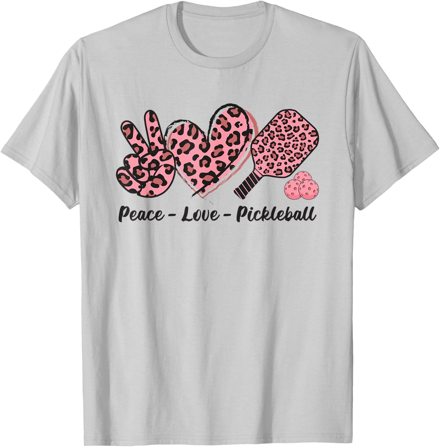 Peace Love Pickleball Ladies Cute Pickleball Player T-Shirt - T-Shirt | Ash