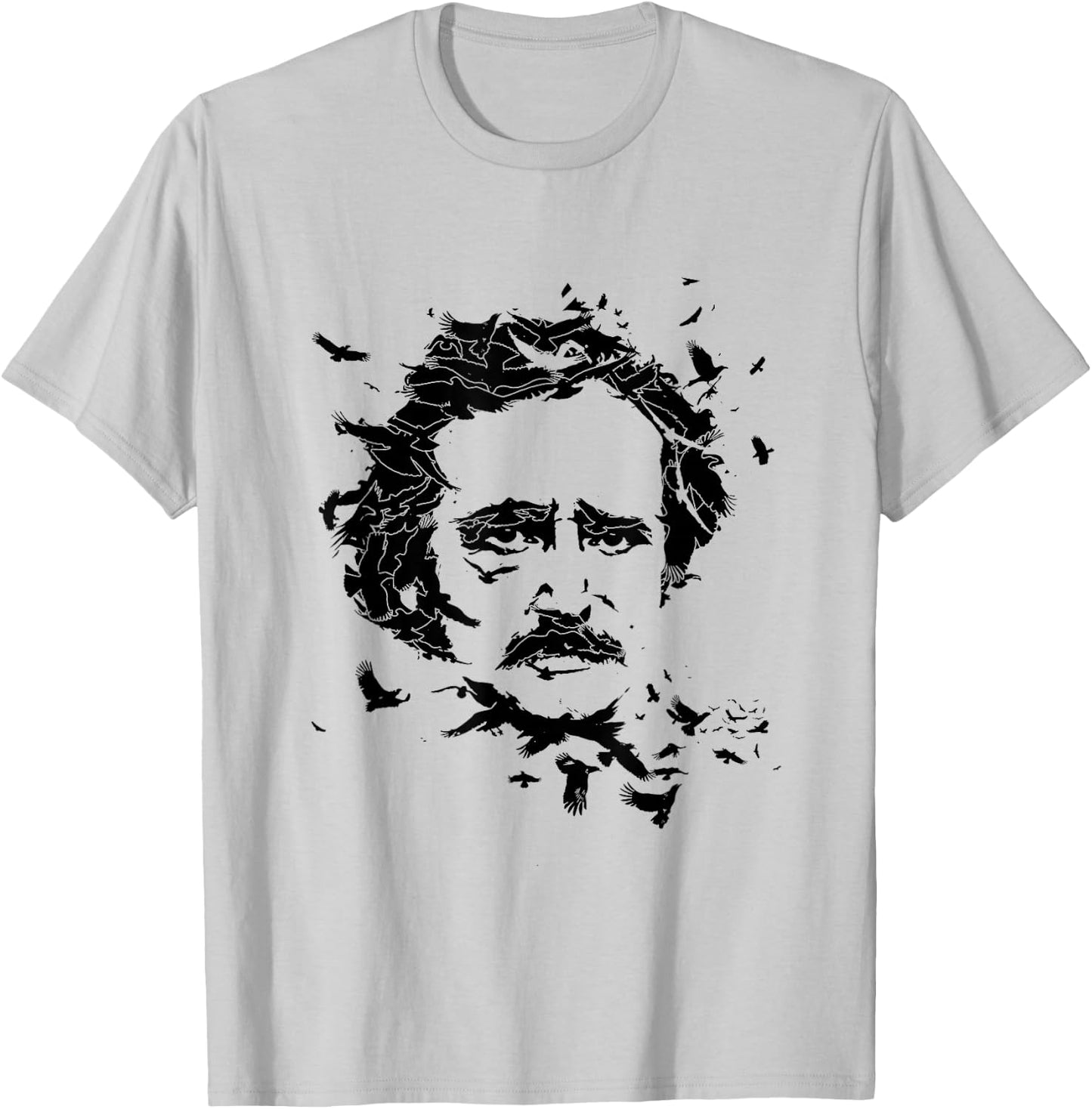 Edgar Allan Poe Raven Face Art Poem Tribute T-Shirt - T-Shirt | Ash