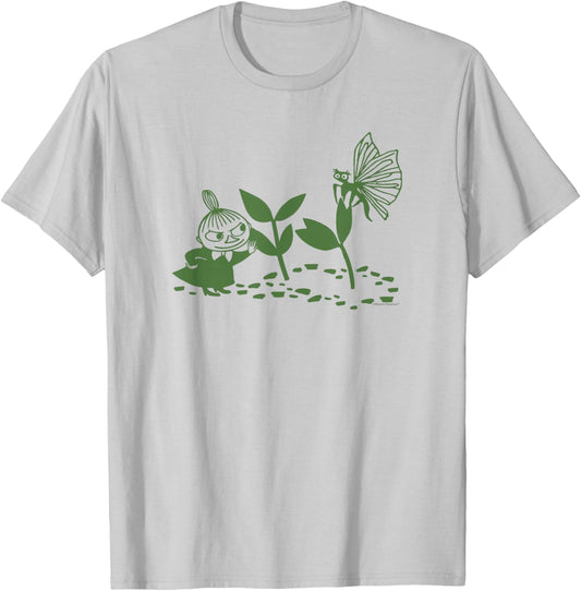 Moomin Little My Nature Scene Green Print , White T-Shirt - T-Shirt | Ash