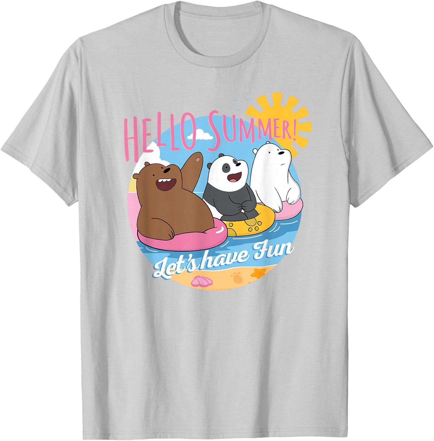 We Bare Bears Hello Summer! Grizz Panda Ice Bear T-Shirt - T-Shirt | Ash