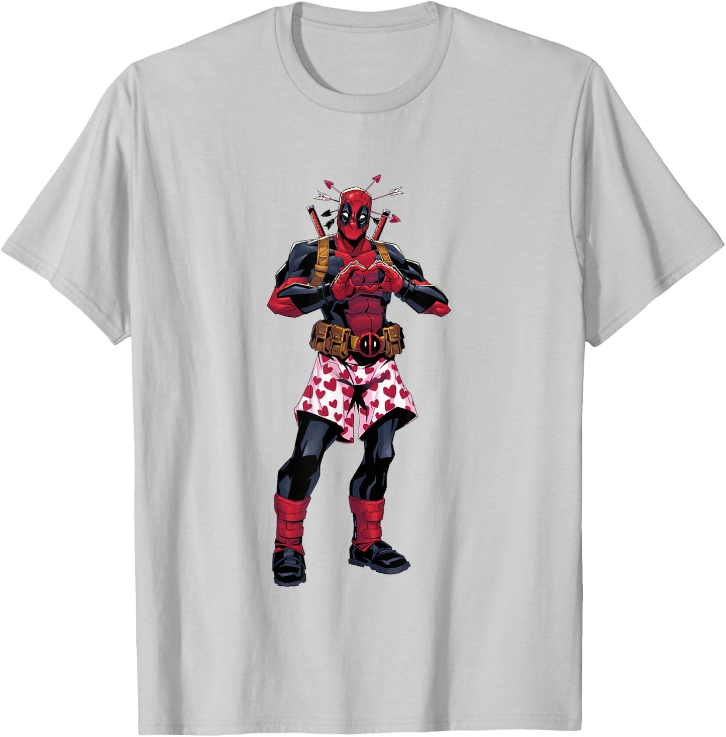 Marvel Deadpool Valentine's Day Love Heart Hand Portrait T-Shirt - T-Shirt | Ash