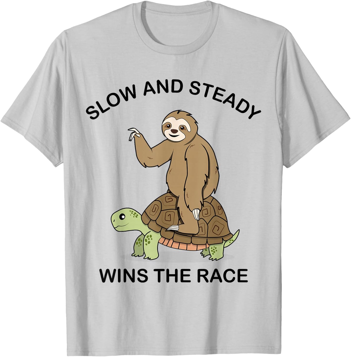 Sloth riding Turtle - slow and steady wins the race T-Shirt - T-Shirt | Ash