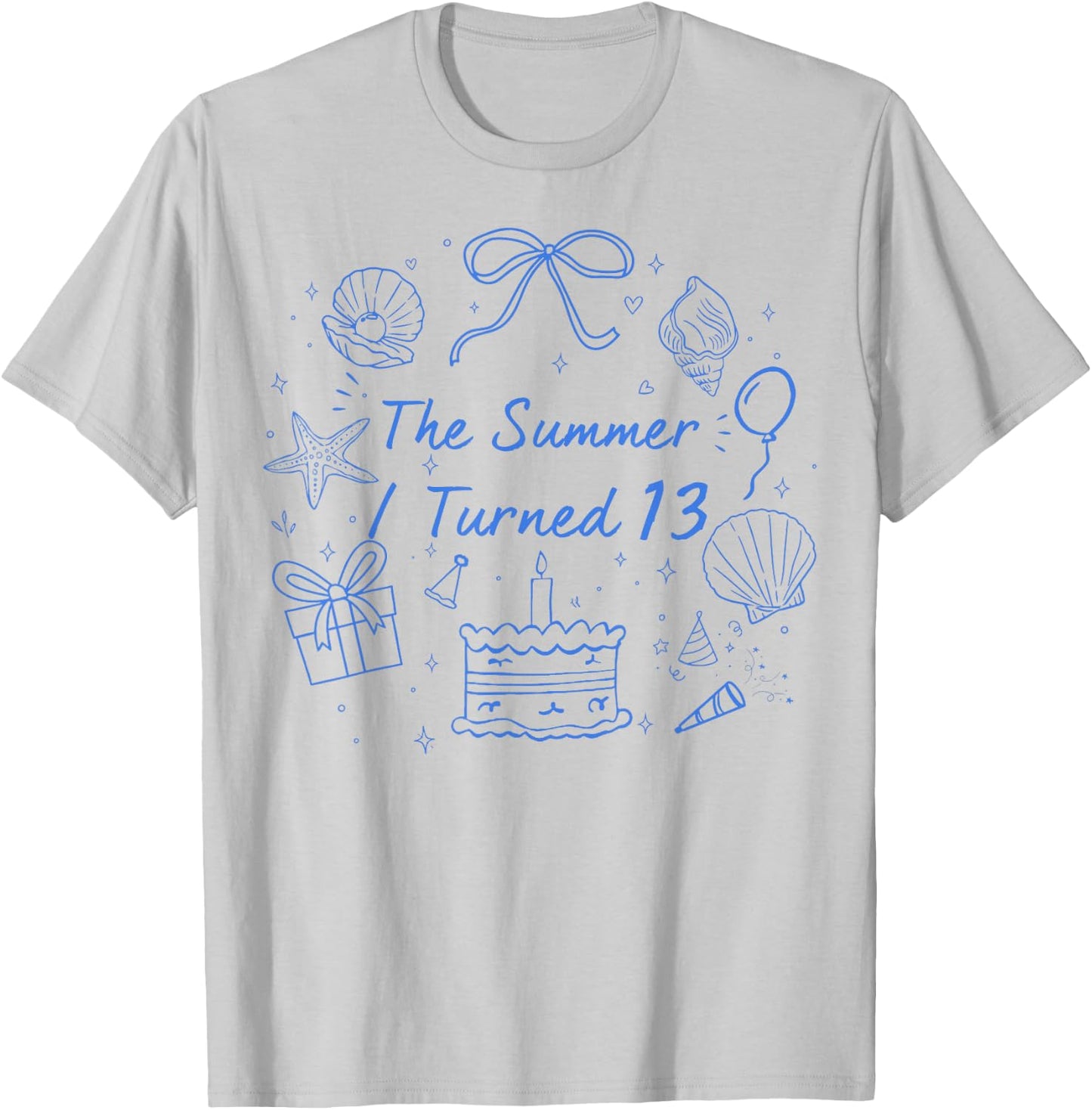 Summer I Turned 13 Coastal Bow Seashell 13th Birthday Girl T-Shirt - T-Shirt | Ash