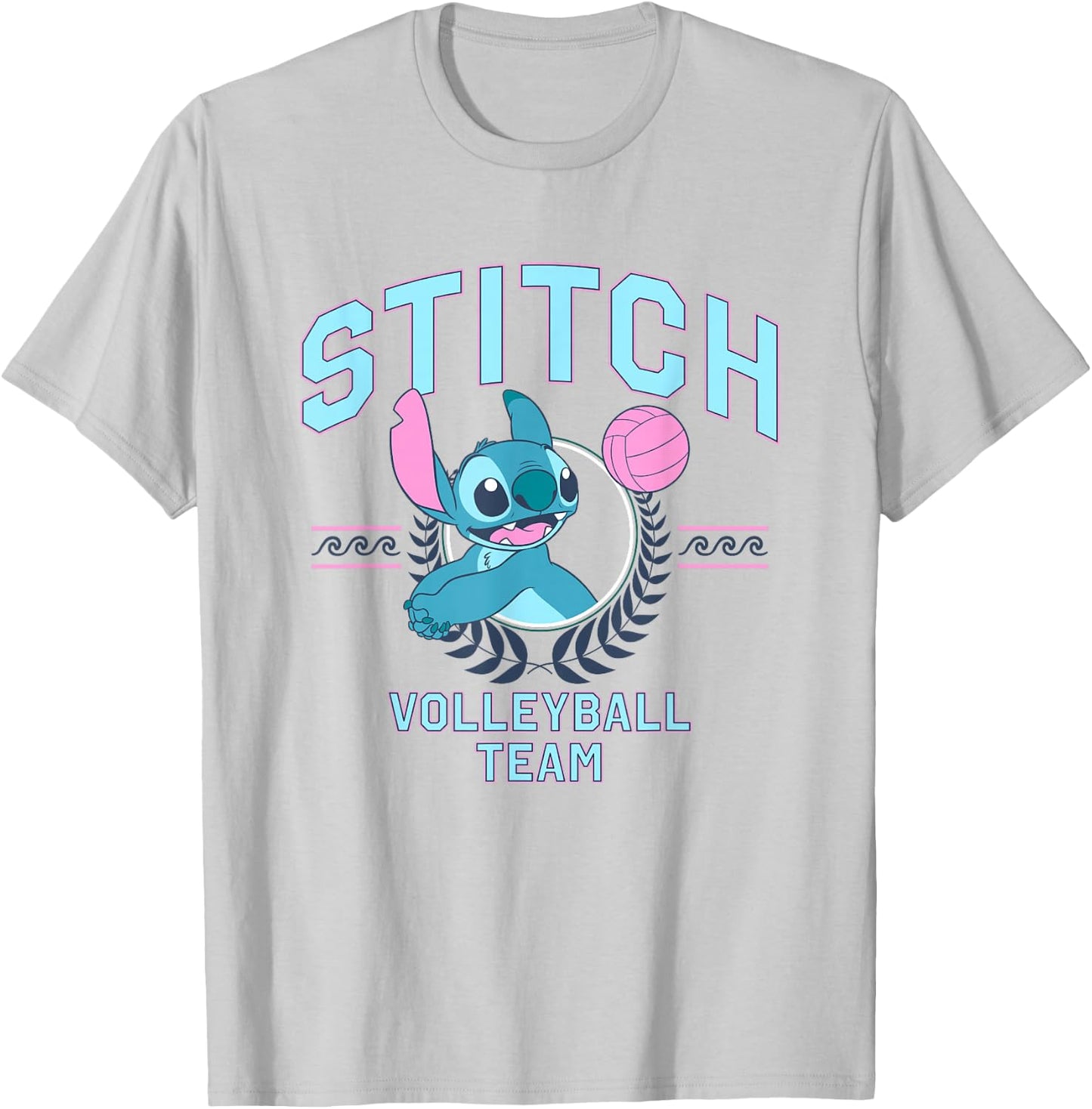 Disney Lilo & Stitch Volleyball Team Cute Stitch Chest Logo T-Shirt - T-Shirt | Ash
