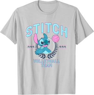Disney Lilo & Stitch Volleyball Team Cute Stitch Chest Logo T-Shirt - T-Shirt | Ash