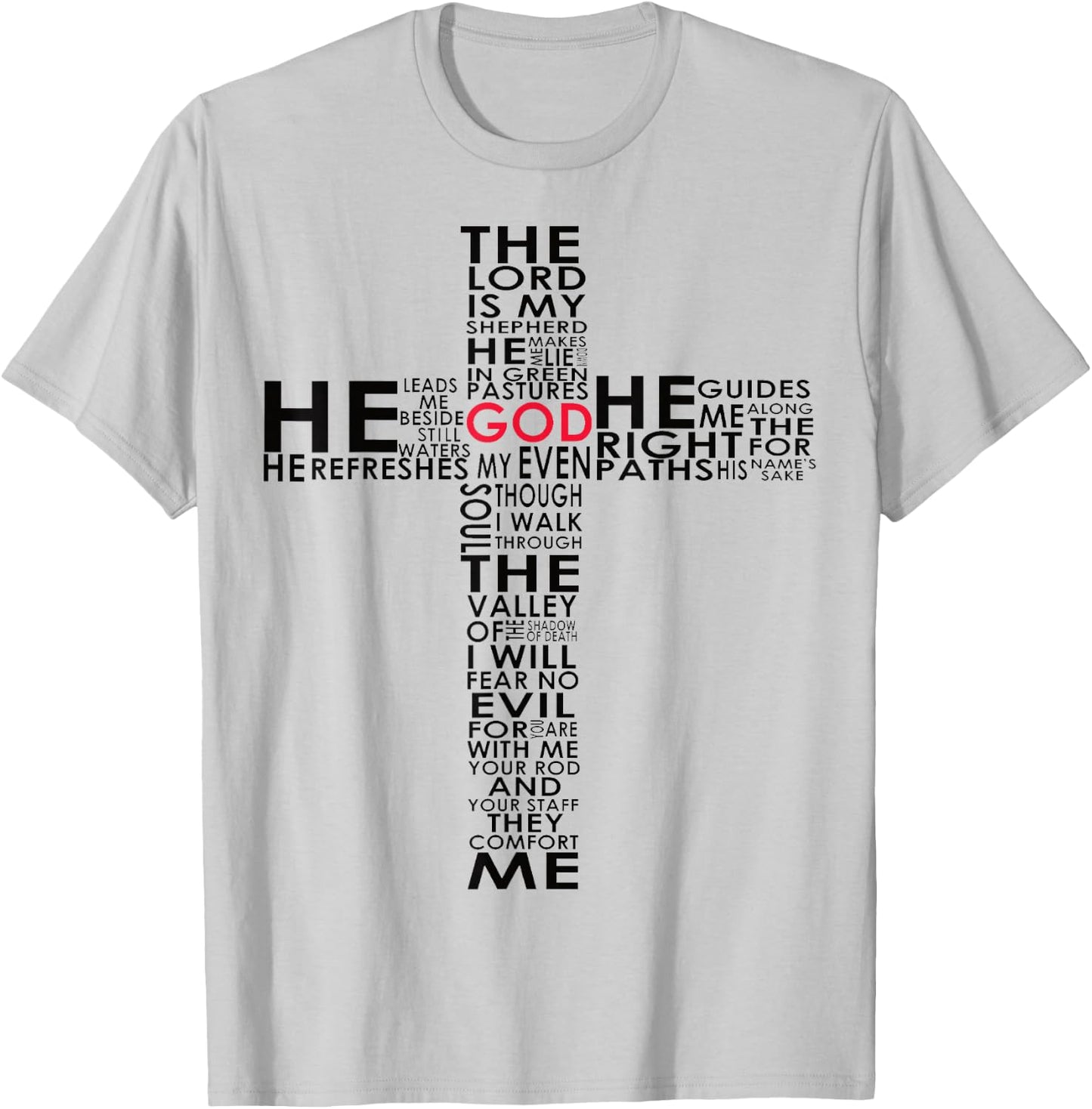 Psalm 23 Bible Verse in a Cross Design Christian T-Shirt - T-Shirt | Ash