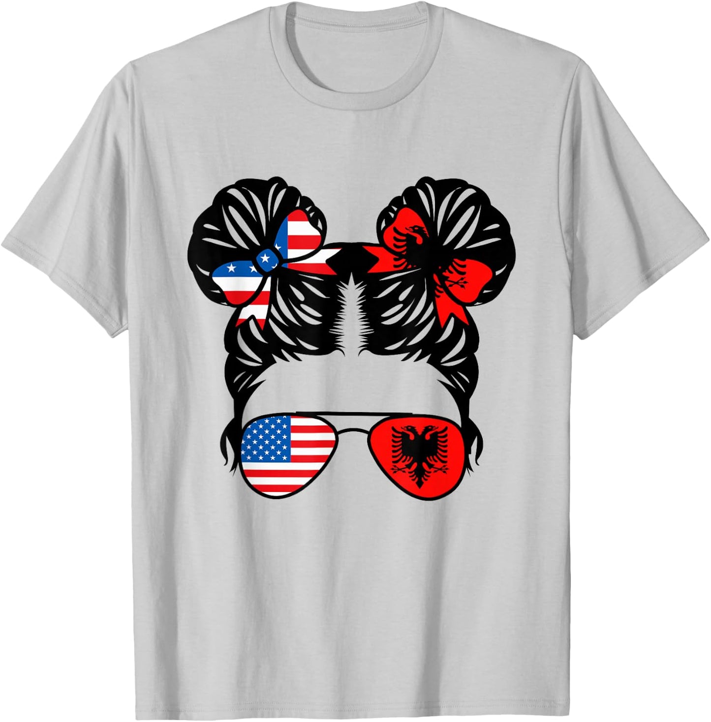 Half American Half Albanian Girl USA Albania Flag Patriot T-Shirt - T-Shirt | Ash