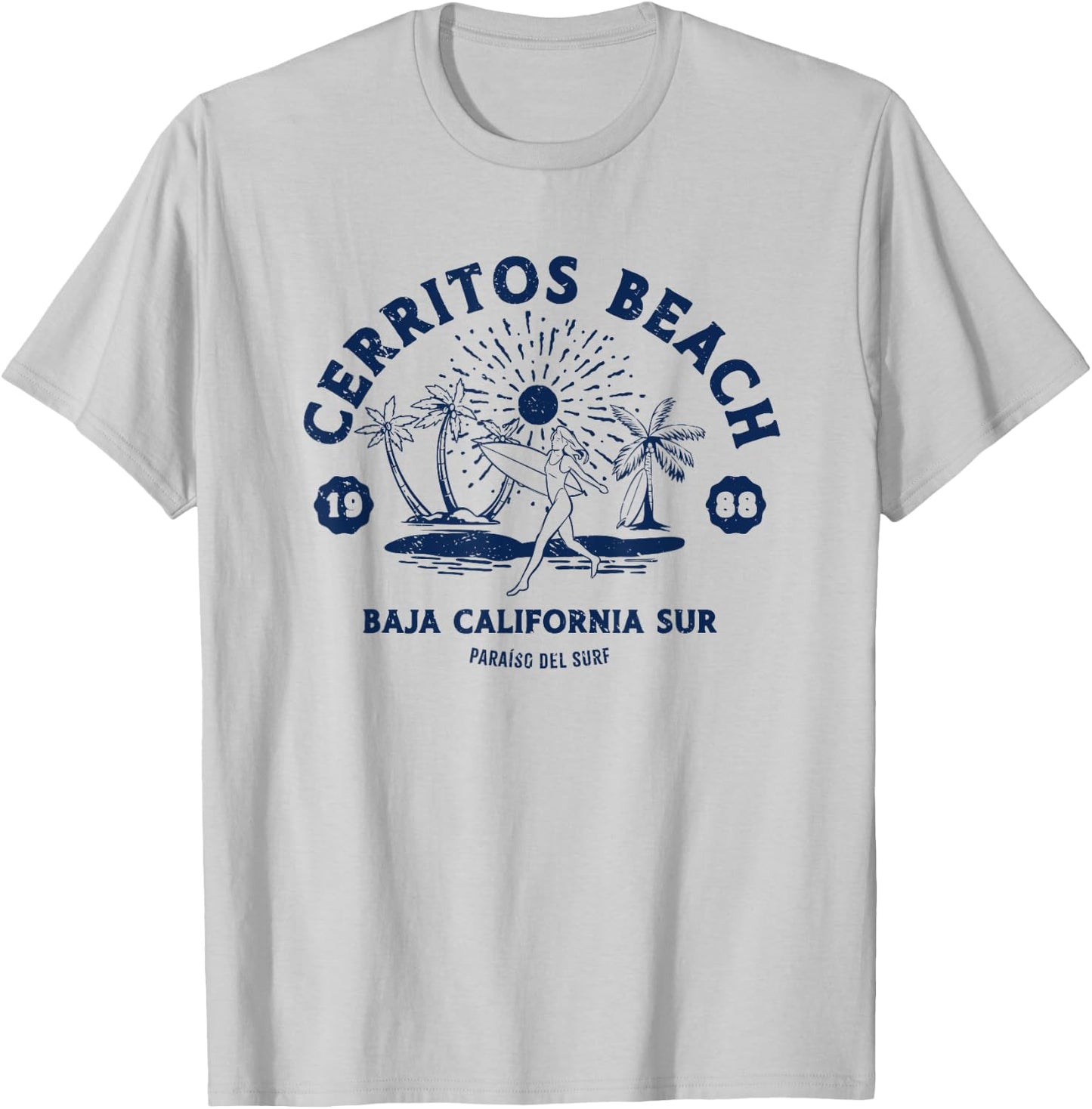 Retro Surfing Cerritos Beach Baja California Sur Surfer T-Shirt - T-Shirt | Ash