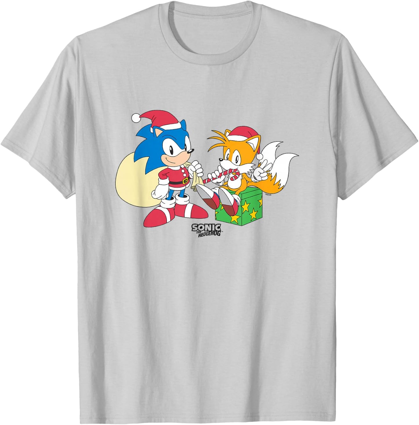 Sonic The Hedgehog Christmas Santa Hats & Gifts Logo T-Shirt - T-Shirt | Ash