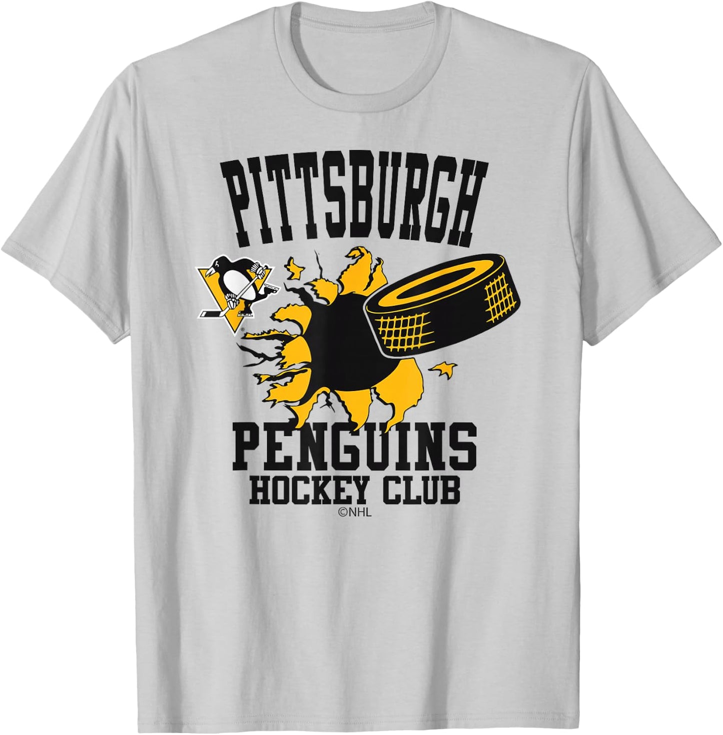 Pittsburgh Penguins Hockey Puck Burst Gray T-Shirt - T-Shirt | Ash
