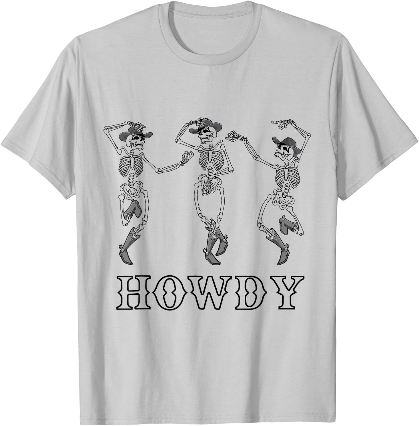 Retro Howdy Skeleton Cowgirl Dancing Cowboy Boots Horse T-Shirt - T-Shirt | Ash