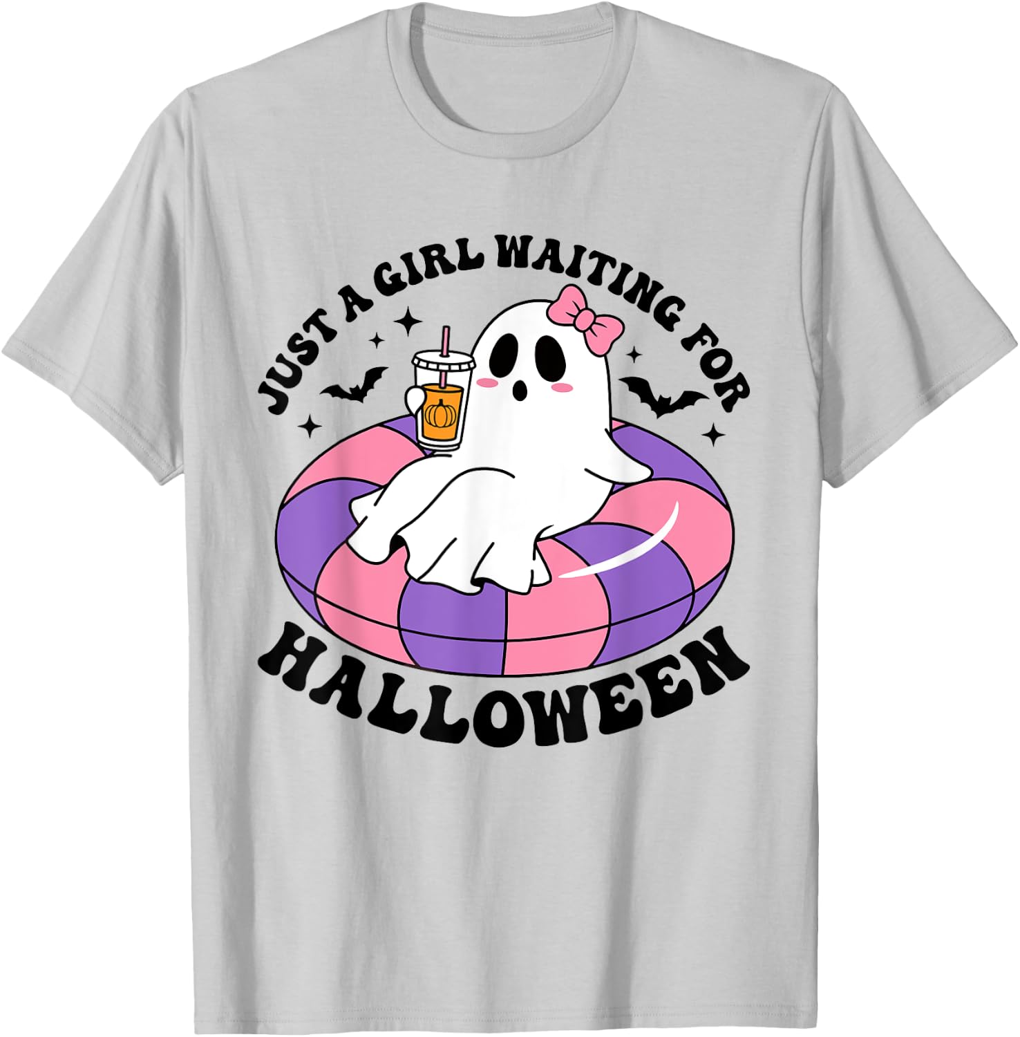Just A Girl Waiting For Halloween Ghost Spooky Vibe Summer T-Shirt - T-Shirt | Ash