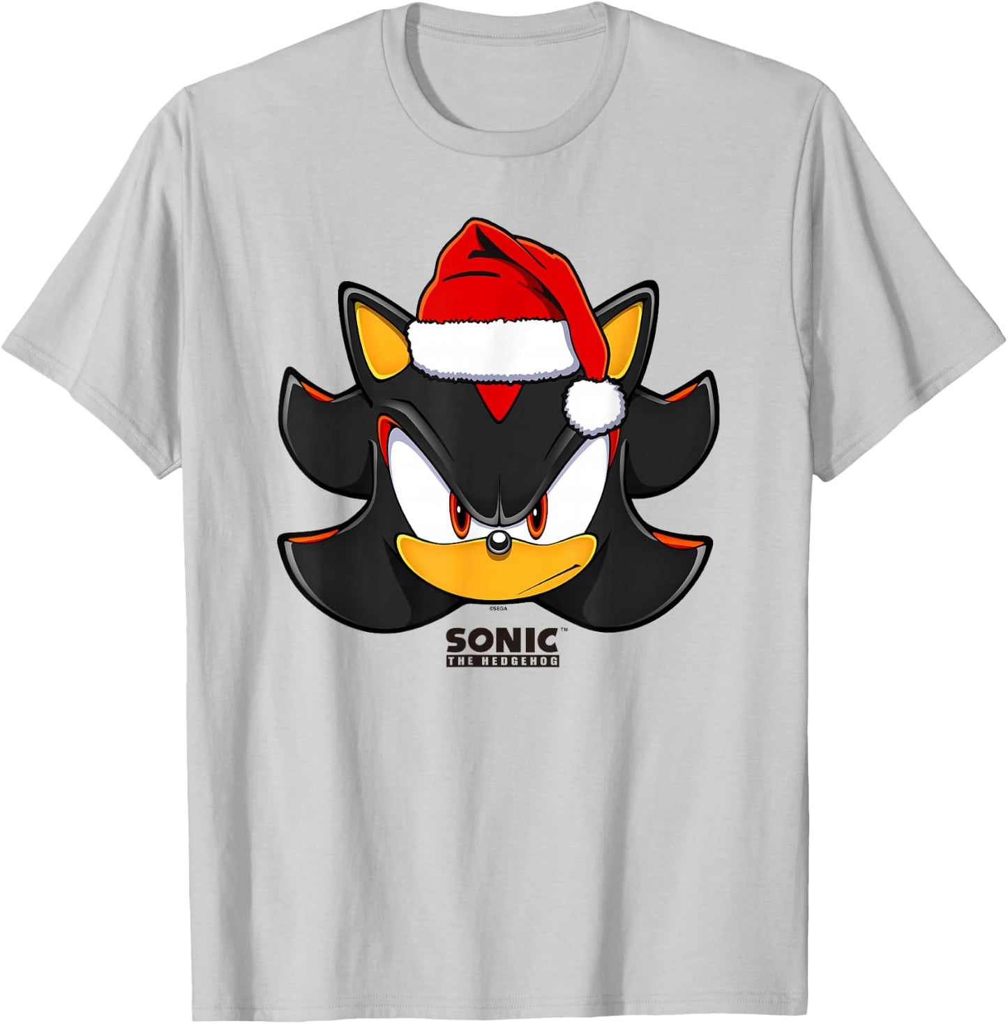 Sonic The Hedgehog Christmas Shadow Santa's Hat Portrait T-Shirt - T-Shirt | Ash