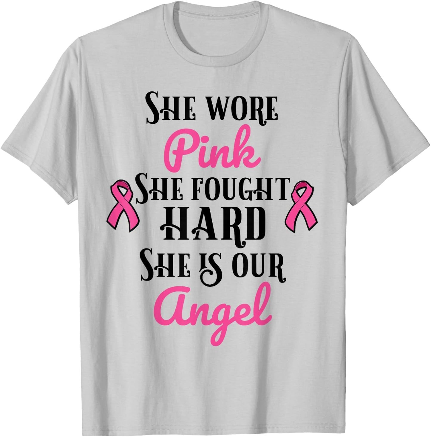 Breast Cancer Remembrance Angel T-Shirt - T-Shirt | Ash