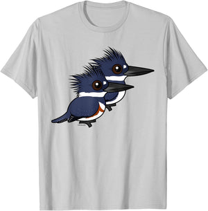 Cute Cartoon Belted Kingfisher Pair Birdorable T-Shirt - T-Shirt | Ash