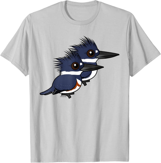 Cute Cartoon Belted Kingfisher Pair Birdorable T-Shirt - T-Shirt | Ash